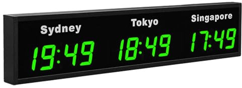 Horloge murale numérique horaire mondiale, affichage LED multi-fuseaux horaires pour bureau/maison, 3/4/5 fuseaux horaires urbains, utilisation en intérieur