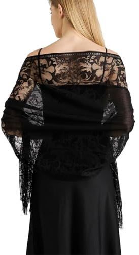 JEYORZY Stola Damen, Damen Halstuch Sommer Schal Festliche Stola für Abendkleid Hochzeit Chiffon Silk Scarf, Festliche Stola-Schwarz