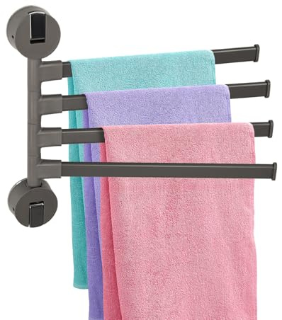 Ribelli Porte-Serviettes sans perçage - Design à Ventouse - Porte-Serviettes Mural à Quatre Bras - en Aluminium - pour Salle de Bain et Cuisine - Anthracite
