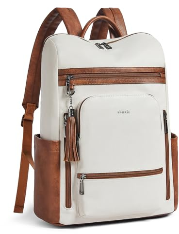 Shrrie Mochila grande de viaje mejorada con compartimento para portátil 17 pulgadas, mochila impermeable de cuero vegano para mujeres y hombres para trabajo, negocios y universidad