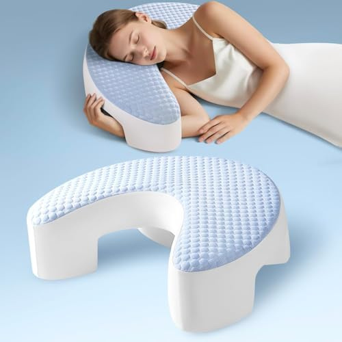 Baigee Side Sleeper Pillow for Adults with Arm Hole – Pillow for Side Sleepers to Improve Breathing, Relieve Neck, Shoulder and Knee Pain, Reduce Facial Compression (Blue,17x21)
