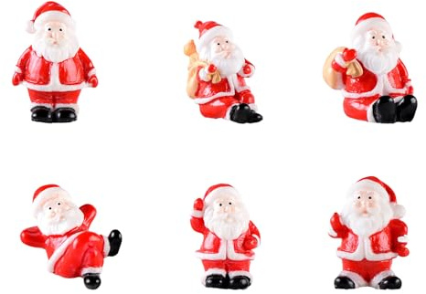Symphonyw Ornamenti natalizi in miniatura, 6 pezzi Mini figure di Babbo Natale e pupazzo di neve, decorazioni in resina, figure natalizie in miniatura, accessori fai da te per decorazioni natalizie
