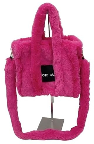 FREOJGU Plyschväska för kvinnor, fuzzy rosa fuskpäls vinterhandväska, fluffig fluffig fyrkantig crossbody-väska, elegant tote för, Rosa röd, Taille unique