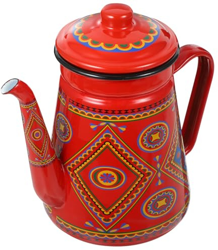 FIXOSHEE Bollitore Smaltato 1,5l per Tè e Vin Brulé, Compatibile Piani Cottura a Induzione a Fiamma, Bollitore Vintage per Uso Quotidiano in Cucina e Campeggio