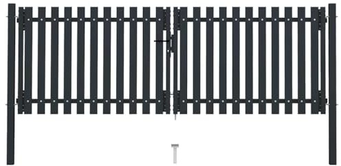 Lumanois Doppeltür-Zauntor aus Stahl 300 x 100 cm Anthrazit,51.35kg,146351