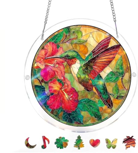 Hummingbird Stained Glass Puzzle Suncatcher, Acrylic DIY Puzzle Light Catcher Window Hanging Ornament, Colourful Puzzles Sun Catcher for Home Garden Decor, Bird Themed Gift for Indoor Outdoor (A)