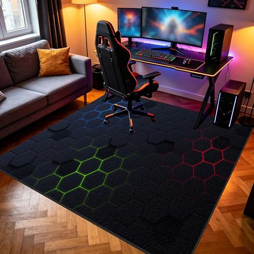 XUEGAIXIA Gamingmatta för pojkar kort lugg, gamermatta, mjuka gamingstolsmattor, tvättbar och halkfri, gamer, halkfri dörrmatta för pojkar, ungdomsrum, spelrum 80 x 90 cm/31,50 x 35,43 tum