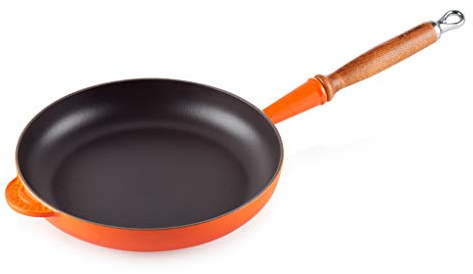 LE CREUSET Sartén de Hierro Fundido con Mango de Madera, Redonda, diámetro 24 cm, Apto para Todas Las Fuentes de Calor, Incluso inducción, Volcánico