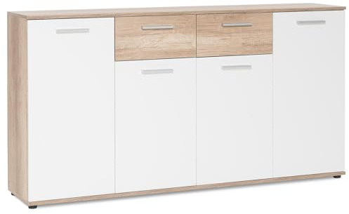 möbelando Sideboard Beistellschrank Anrichte Standschrank Kommode Highboard Jacklin II Wildeiche/Weiß