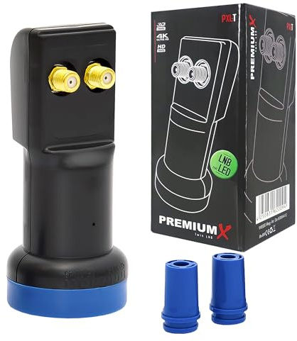 PremiumX Twin LNB LED Signal Head SAT 0.1 dB for 2 Users PXL HDTV FullHD 3D 4 K High Quality incl. cover