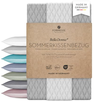 Bella Donna Sommerkissenbezug: edel, luftig, anschmiegsam; kein Bügeln | FORMESSE Grau; 40x80cm; 45% TENCEL™ Lyocell, 36% BW-Zwirn, 19% PES rec., Aloe vera&Arganöl; mit Reißverschluss