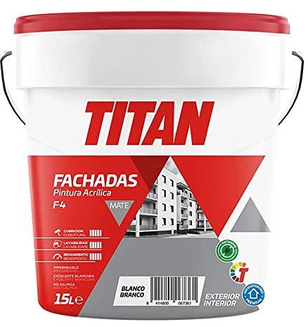 PINTURA ACRÍLICA FACHADAS MATE F-4 BLANCO 15l TITAN 125670015
