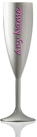 Say it with Glass by the CNC Group Personalised Virtually Unbreakable White Polycarbonate Champagne Flute - Any Name Multiple Colours Available - Hot Pink