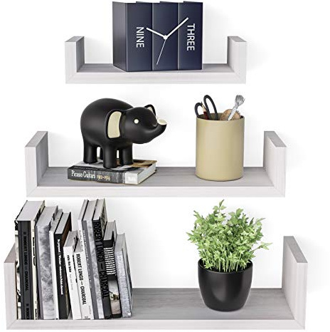 SRIWATANA Floating Shelves, Solid Wood and U-Shaped