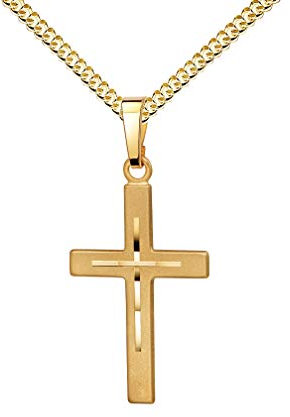 JEVELION Kreuz-Anhänger mit hochwertigem Diamantschliff für Damen, Herren und Kinder als Kettenanhänger Gold-Kreuz 585 Gold 14 Karat mit Schmuck-Etui und Halskette