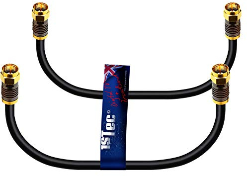 1STec 2 x 30cm Short Black Virgin Media Cable for White Isolator Wall Box Link Lead for connecting to 2 or 3 Way Splitters V6 Digital Set Top Boxes or Broadband Cable Modems (2 x 0.3m Small Wires)