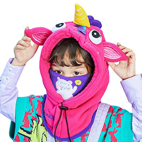 Azarxis Kinder Balaclava, Sturmhaube Winter Mütze Schalmütze Nackenschutz für Mädchen und Jungen (DE/NL/SE/PL, Alphanumerisch, Einheitsgröße, 01 Rosenrot - Einhorn)