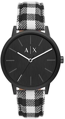 Armani Exchange Herren Quartz Armbanduhr, 42.00mm GehäusegröÃŸe mit schwarz analog Zifferblatt und Mehrfarbig Rubber Strap Armband AX2729