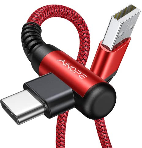 AINOPE USB-C-Ladekabel, 2 Stück (2 m), 3,1 A Schnellladung, rechtwinkliges USB-C-Kabel, langlebiges nylongeflochtenes USB-auf-USB-C-Ladekabel, kompatibel mit Galaxy S10, S9, S8 Plus, S21, LG V30