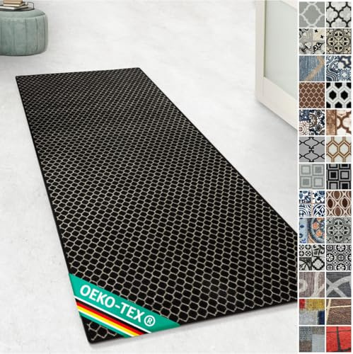 Floordirekt Teppichläufer mit Muster - maßgefertigter Feinschlingen Teppich Läufer für Küche, Flur & Wohnraum - Ornament Vintage Orient Gitter (80 x 100 cm, Dundalk)