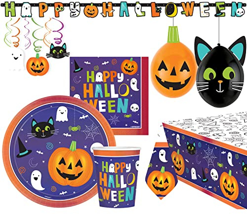 Amscan 9908042-66 - Partyset Halloween Friends, 42-teilig, Einweggeschirr & Dekoration, Gruselparty, Motto-Party