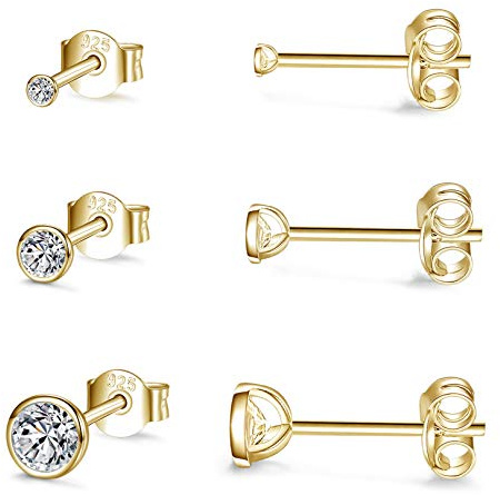 Kleine Ohrstecker für Damen Herren Mädchen - ohrstecker silber 925 gold silber winzige runde Zirkonia Sterling Silber Ohrstecker CZ kleine Knorpel Tragus Ohrringe (2/3/4/5 mm)