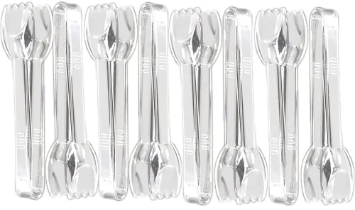 Kitchen Tongs Food Serving Small - Plastic Tongs for Buffet Serving Salads and Barbeque, Ice and Sugar in Bars - Food Grade Material Serve Toast and Sweets Hygenically Without Hand Touch (8pack)