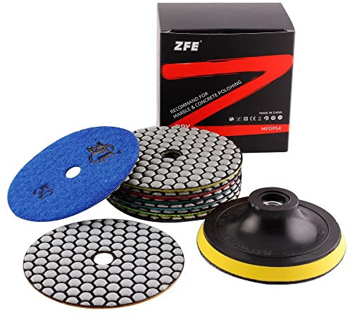 Diamant-Polierpads, ZFE 9-teiliges 4-Zoll-100-mm-Trockenpolierpad-Set mit Trägerplatte zum Polieren von Granit-Beton-Marmor-Quarzstein-Arbeitsplatten