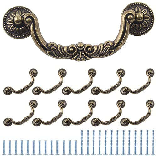 Waziaqoc 6PCS Antique Drop Bail Pulls, 5 Inch Hole Center Shabby Chic Drawer Pulls Vintage Bronze Cabinet Pull Handles for Dresser Cupboard Wardrobe Kitchen Door, 6.4 Inch Length