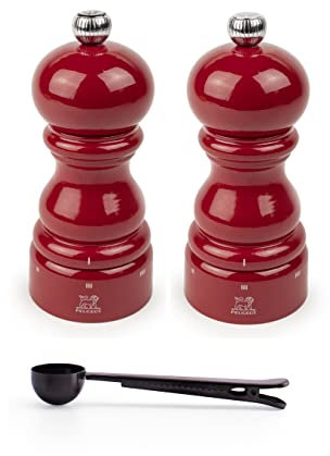 Peugeot Paris u'Select 4.75-inch Salt & Pepper Mill Gift Set, Passion Red - With Stainless Steel Spice Scoop/Bag Clip