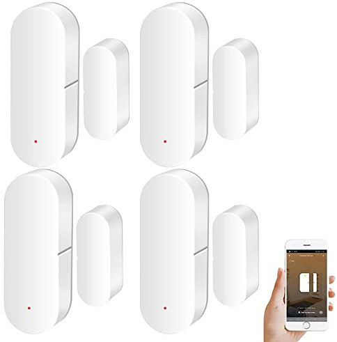 Tür-Fenster-Sensor: Smart Tuya Türsensor Kostenlose App Echtzeit-Benachrichtigungen, WiFi Fensterkontaktsensor für Heimsicherheit & Smart Home Automation, Arbeiten mit Alexa Google Assistant (4 Pack)