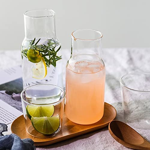 LUZLED 2 Sets 17.6oz/500ml Bedside Water Carafe Set with Tumbler Glass, Clear Glass Juice Water Pitcher, Glass Mouthwash Bottle for Bathroom, Night Water Carafe with Cup Set