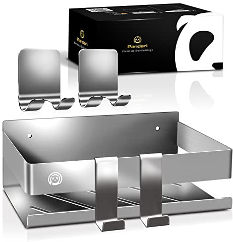Pandari® - Duschablage ohne bohren - maximaler Halt durch doppelte Montage - Duschkorb - inkl. 4 Haken für Badezubehör - Duschablage Edelstah - Badezimmer Organizer