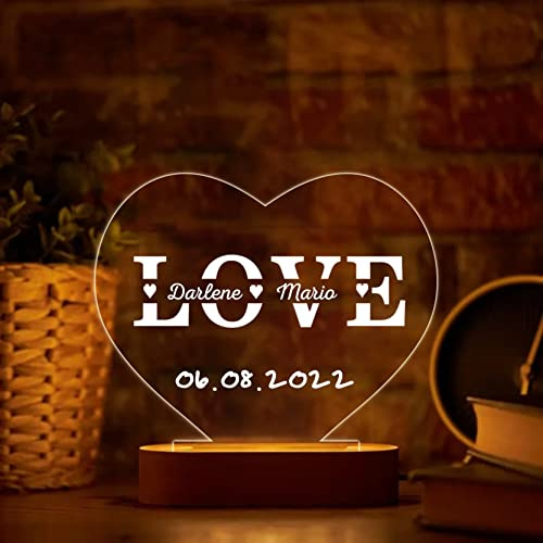 Benutzerdefiniertes Herz-nachtlicht, Personalisiertes Nachtlicht Mit Namen Und Datum, Geschenk Zum Valentinstag, Schreibtischlampe, Jubiläumsgeschenk, Valentinstagsgeschenk