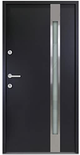 kuporta Haustür Nebeneingangstür Carl 100x200cm DIN links – Kellertür aus Stahl mit Tresorbolzen, Dämmfüllung, justierbaren Bändern & Aushebelsicherung - Anthrazit | 1x Drücker, 1x Knopf