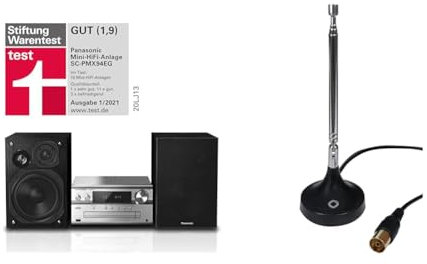 Panasonic SC-PMX94EG-S Micro HiFi System Silber, Einheitsgröße & Oehlbach Radio Rod FM DAB+ Stabantenne für DAB+ FM UKW Stereo Radioempfang schwarz 17207