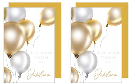Edition Seidel 2 Premium Glückwunschkarten zum Jubiläum mit Umschlag. Karte zum Jubiläum mit Spruch Jubiläumskarte Grusskarte Luftballons Gratulation Billet Mann Frau (J121)