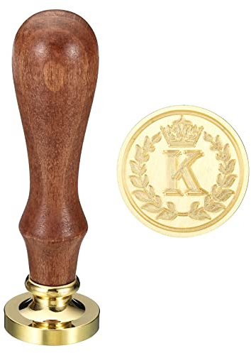PATIKIL Alphabet K Wachs Siegel Stempel Initiale Buchstabe Siegel Wachs Stempel Klassisch Retro Abnehmbarer Messingkopf Hölzerne Handgriff für Umschlag Einladungskarten Stil 4
