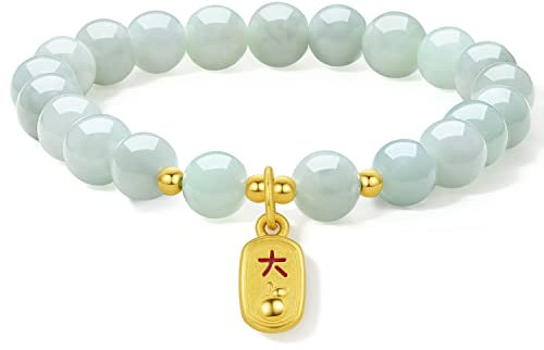 ZHOU LIU FU 24-Karat-Massivgold-Armband für Damen, echter reiner Goldschmuck, Segen, Glücksplättchen-Charm, Gold, Smaragdgrün, Jade-Perlenarmband für Männer, Teenager, Mädchen 1