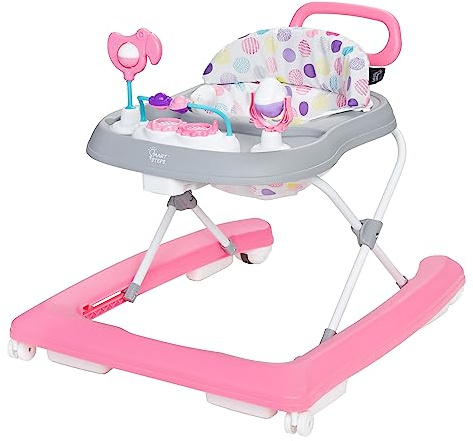 Smart Steps Trend Plus 2-in-1 Activity Walker with Deluxe Removable Toys, Walk-Behind Bar, Adjustable Height and Flat Fold Frame for Storage, Ages 6 Months +, Orbits Pink