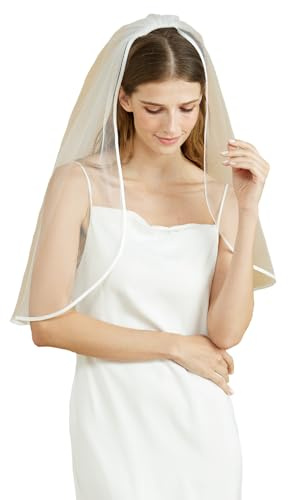 BEAUTELICATE Brautschleier Weicher Tüll Braut Schleier mit Satinkante Kurz Lang Elfenbein Weiß für Hochzeit Junggesellenabschied Cosplay Jga