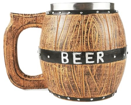 Heavy Duty Metal Inner Tank Beer Drink Tool Cute Barrel Shaped Beer Mug Insulated Beer Stein for Club Cafe Bar Hotel