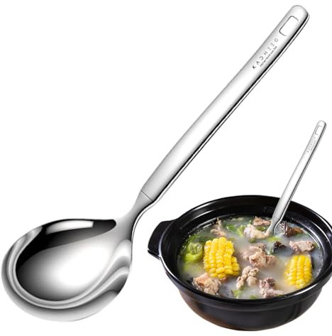 awakentti Stainless Steel Soup Ladle, Durable Rust Proof Soup Ladle With Ergonomic Handle, Kitchen Utility Gadgets Soup Spoons for Hot Chocolate, Cereals, Soups, Coffee, Desserts