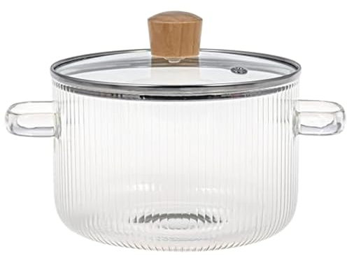 Glass Cooking Pot with Lid, 1.6L Heat Resistant Borosilicate Glass Ribbed Pot with Handles, Clear Glass Cookware Simmer Pot Safe Glass Simmer Pot Glass Stovetop Pot for Soup, Milk, Baby Food