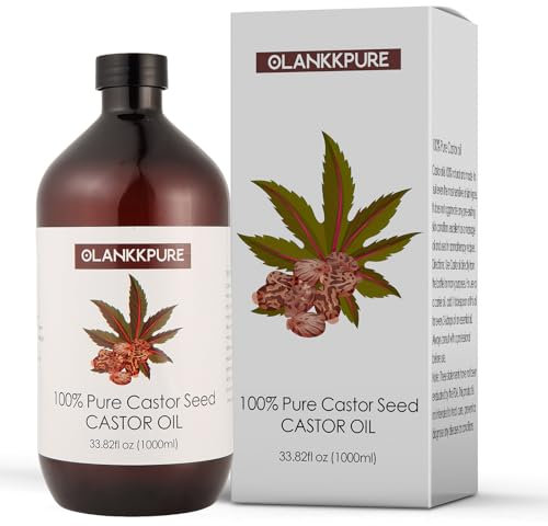 OLANKKPURE Rizinusöl Bio 1L, 100% Reinund Natürliches Haaröl und Körperöl, Rizinusöl für Haarwachstum, Wimpern und Augenbrauen, Kaltgepresst, Cruelty Free, Castor Oil