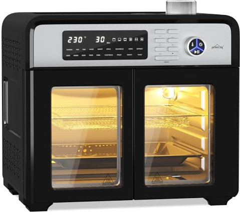 HOMELUX Heißluftfritteuse XXL 28L Minibackofen mit Umluft, Mini-Öfen 1700W, 18 Programme, 7 Zubehörteile inkl. Drehspieß, Doppelventilator, Heißluft-Backofen