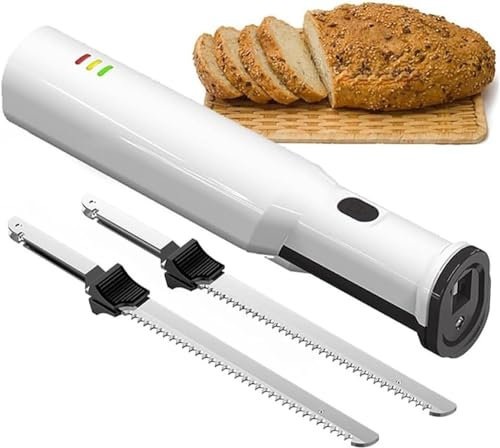 Cortadora de Carne Eléctrica, Cuchillo de Trinchar Eléctrico, Cuchillo para Pan con 2 Cuchillas Dentadas de Acero Inoxidable de 8 Pulgadas para Tallar Pan, Aves De Corral
