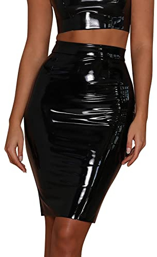 Falda Cuero Mujer, Falda Corta Lápiz Split Minifalda Sexy Cintura Alta Midi Talla Grande Falda Fiesta Colegiala Faldas De Cuero 2024 Faldas Fiesta Falda Tubo Falda Negra Slim Fit