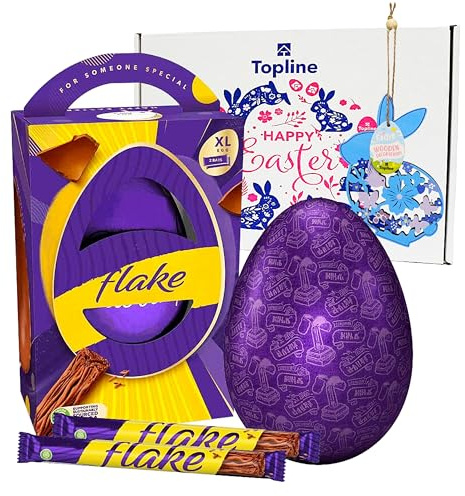 Easter Eggs Chocolate Hamper for Easter Gifts - Large Dairy Milk Flake Chocolate Egg with Chocolate Bars 226g & Topline Hanging Decoration. Great Chocolate Gift for Kids Easter Egg Hunt
