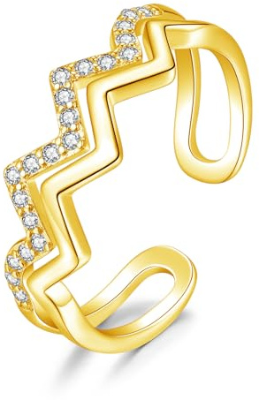 Bewenda Silber Ringe für Damen, 925 Sterling Silber Doppelring Wellenringe mit Zirkonia, Offen Minimalistischer Fingerringe, Gold Eheringe Band Ring Daumenring Trendy Stapelringe mit Geschenkbox